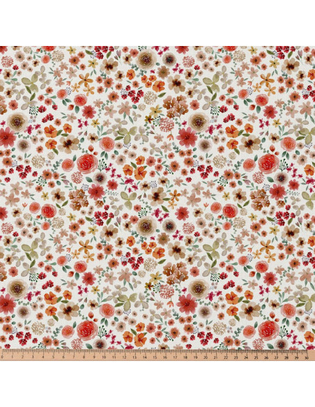 Cotton poplin fabric - Ecru and red Hortense