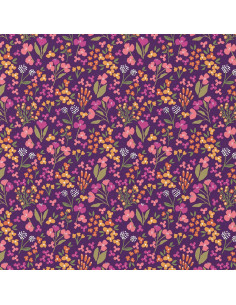 Cotton poplin fabric - Bibury violet and yellow 2