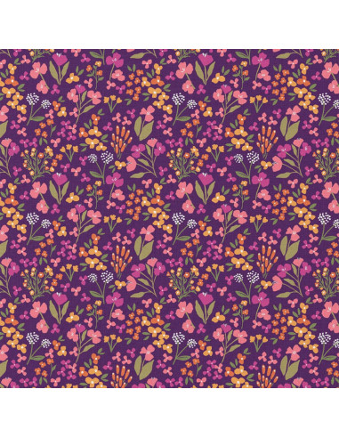 Cotton poplin fabric - Bibury violet and yellow