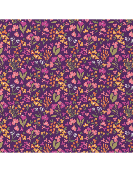 Cotton poplin fabric - Bibury violet and yellow