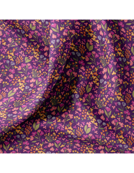 Cotton poplin fabric - Bibury violet and yellow
