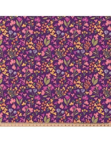 Cotton poplin fabric - Bibury violet and yellow