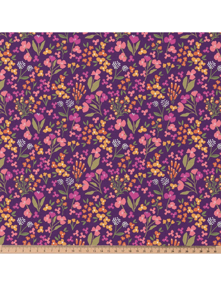Cotton poplin fabric - Bibury violet and yellow