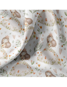 Cotton poplin fabric - Niouchka white and pink