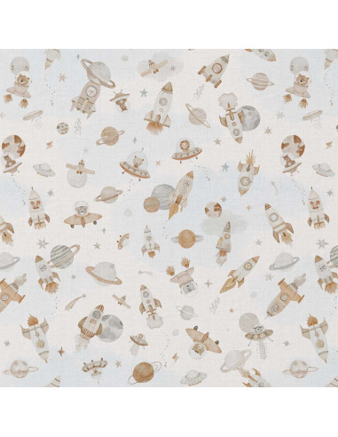 Cotton poplin fabric - Fuzbuz ecru and natural