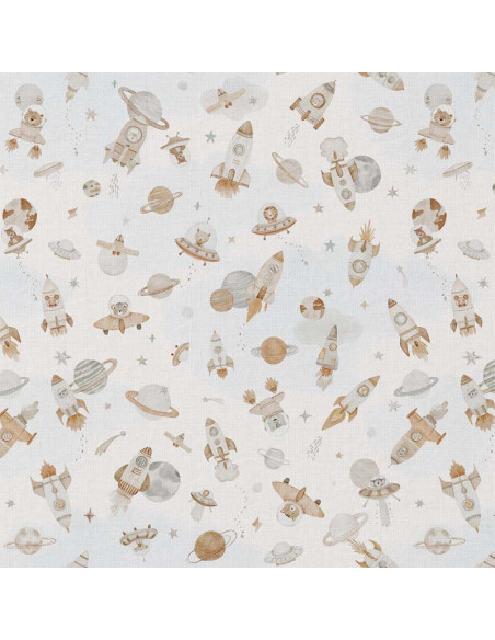 Cotton poplin fabric - Fuzbuz ecru and natural