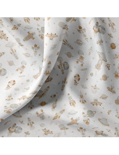 Cotton poplin fabric - Fuzbuz ecru and natural