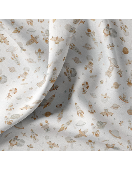 Cotton poplin fabric - Fuzbuz ecru and natural