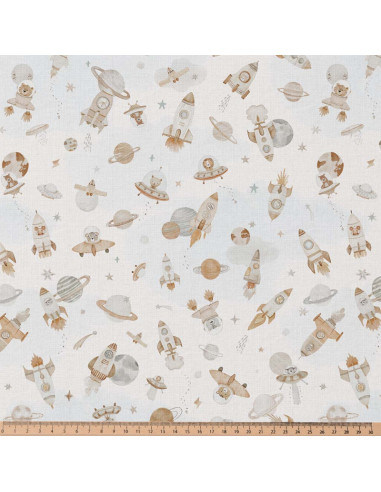 Cotton poplin fabric - Fuzbuz ecru and natural