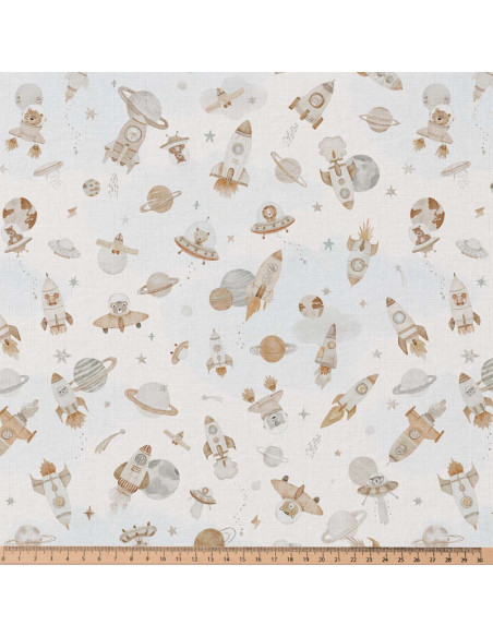 Cotton poplin fabric - Fuzbuz ecru and natural
