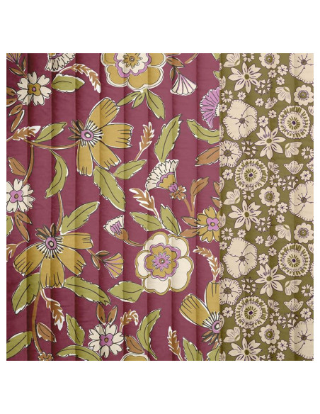 Quilted cotton fabric - Malana plum and green