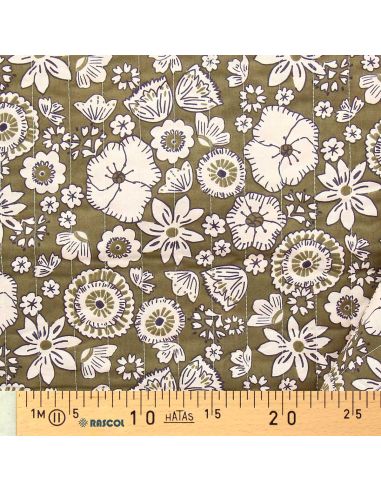 Quilted cotton fabric - Malana plum and green