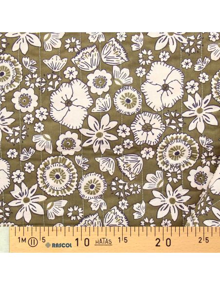 Quilted cotton fabric - Malana plum and green