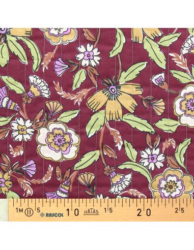 Quilted cotton fabric - Malana plum and green