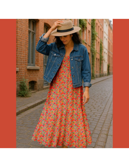 Tissu viscose - Fanou rouge et rose