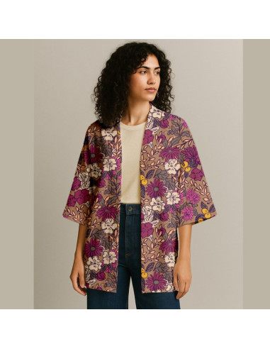 Tissu viscose - Sonja  marron et rose