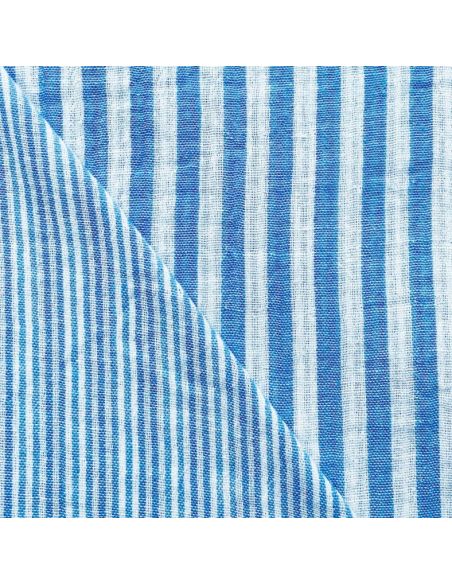 Crinkled double gauze fabric with stripes - Azure and off-white