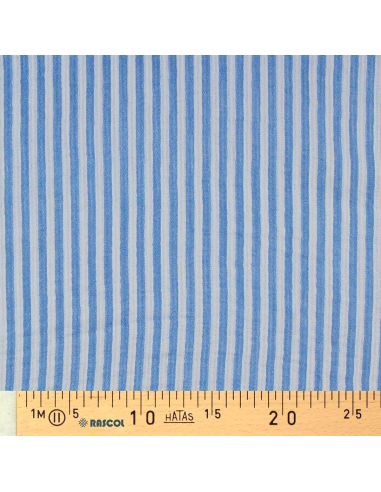 Crinkled double gauze fabric with stripes - Azure and off-white
