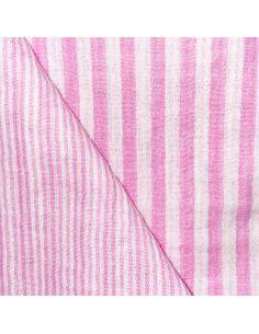 Crinkled double gauze fabric with stripes - Bubblegum and off-white
