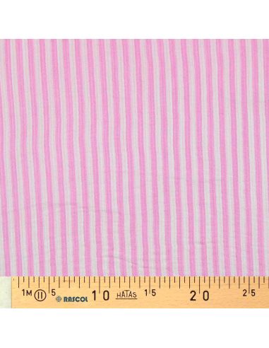 Crinkled double gauze fabric with stripes - Bubblegum and off-white