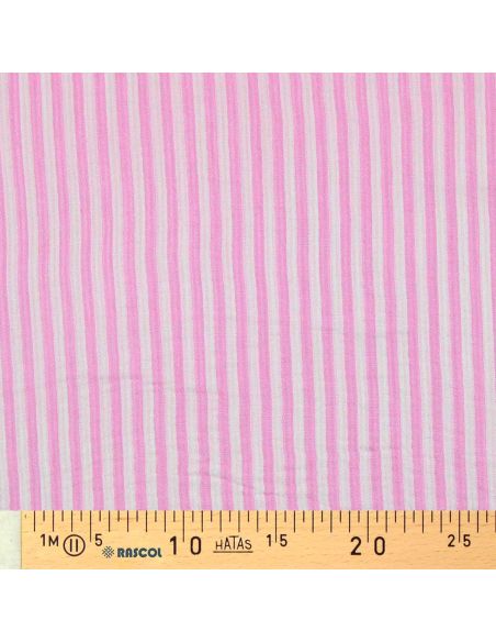 Crinkled double gauze fabric with stripes - Bubblegum and off-white
