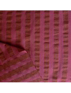 Wide stripe seersucker fabric - Bordeaux and rosewood