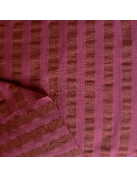 Wide stripe seersucker fabric - Bordeaux and rosewood