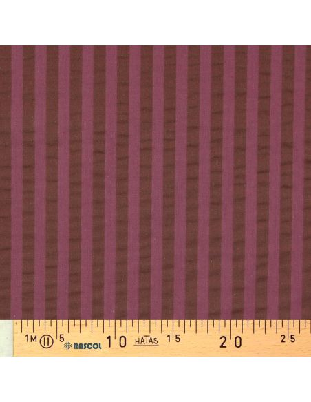 Wide stripe seersucker fabric - Bordeaux and rosewood
