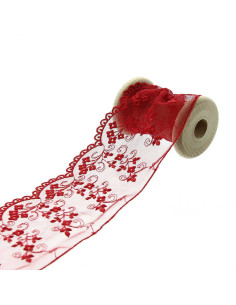 Embroidered lace on tulle - Red