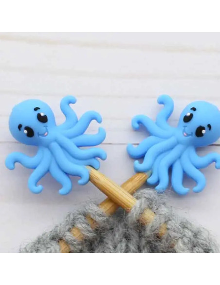 Stitch stoppers for knitting needles - Blue octopus