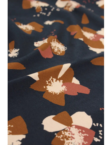 Ink Blue Anémona Cotton Jersey Fabric - Églantine & Zoé