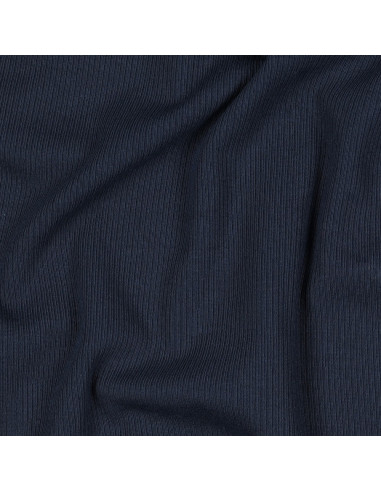 Fine ribbed cotton jersey fabric - Navy