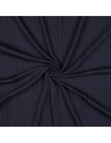 Light ribbed cotton jersey fabric - Navy blue