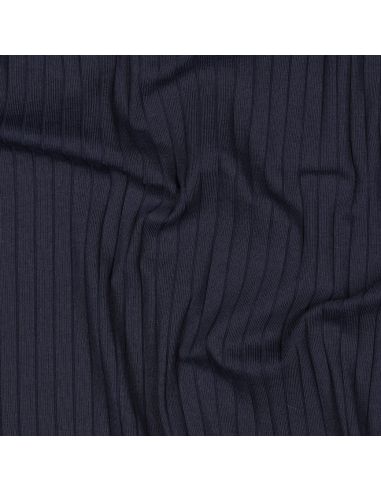 Light ribbed cotton jersey fabric - Navy blue