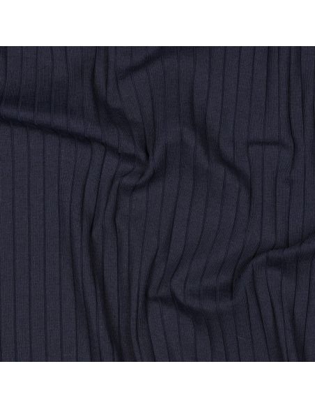 Light ribbed cotton jersey fabric - Navy blue