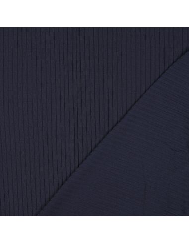 Light ribbed cotton jersey fabric - Navy blue