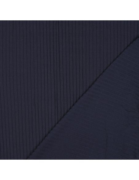 Light ribbed cotton jersey fabric - Navy blue