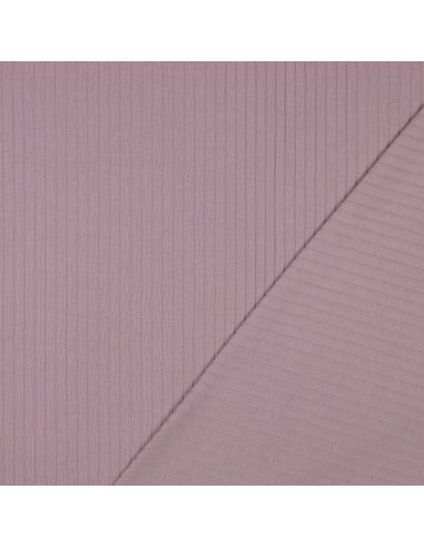 Light ribbed cotton jersey fabric - Mauve