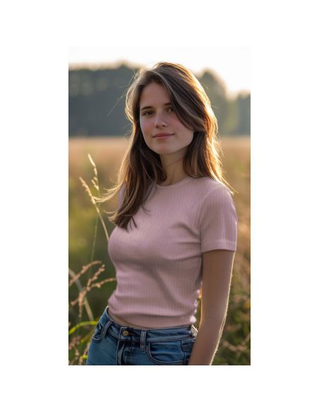 Light ribbed cotton jersey fabric - Mauve