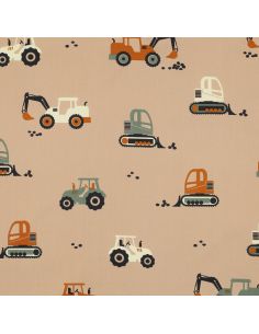 Cotton poplin fabric construction vehicles - Beige 2