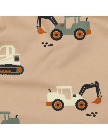 Cotton poplin fabric construction vehicles - Beige
