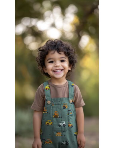 Cotton poplin fabric construction vehicles - Green