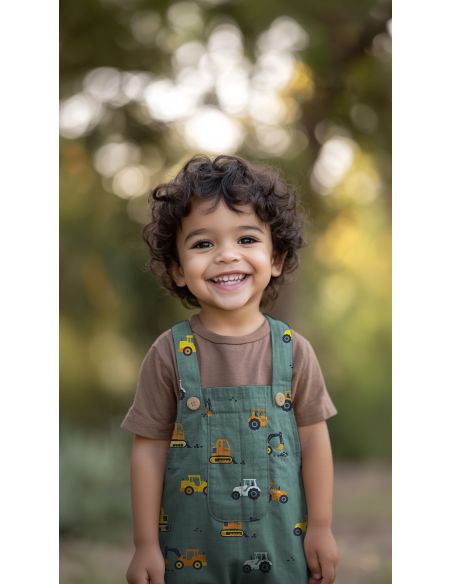 Cotton poplin fabric construction vehicles - Green