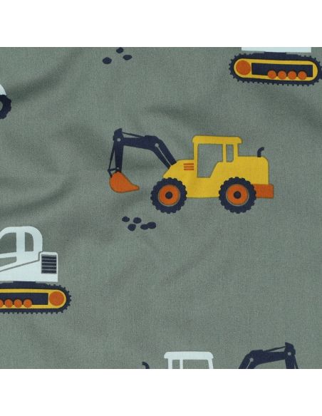 Cotton poplin fabric construction vehicles - Green