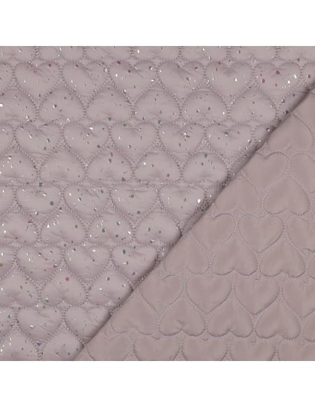 Iridescent heart quilted fabric - Powder pink