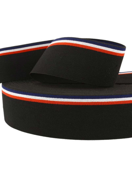 Tricolor striped fancy elastic with a black background, 45 mm
