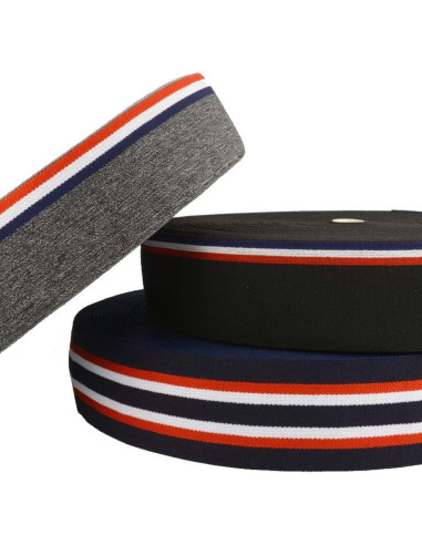 Tricolor striped fancy elastic with a black background, 45 mm