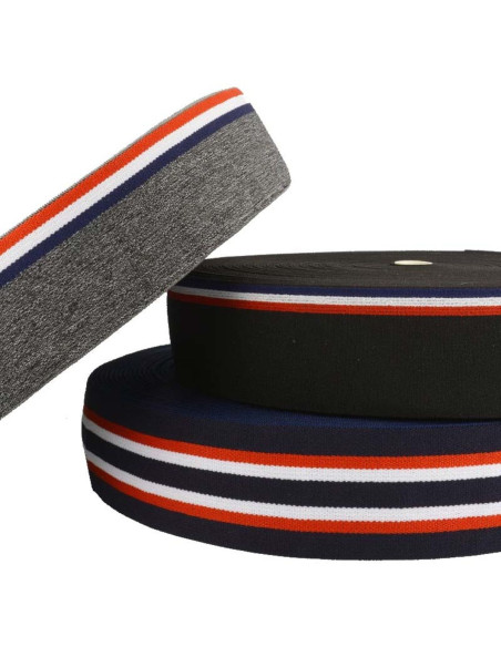 Tricolor striped fancy elastic with a black background, 45 mm