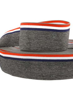 Tricolor striped fancy elastic on a heather gray background 45 mm