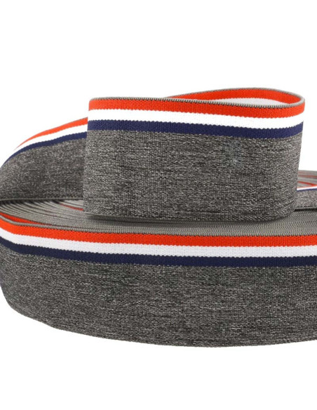 Tricolor striped fancy elastic on a heather gray background 45 mm